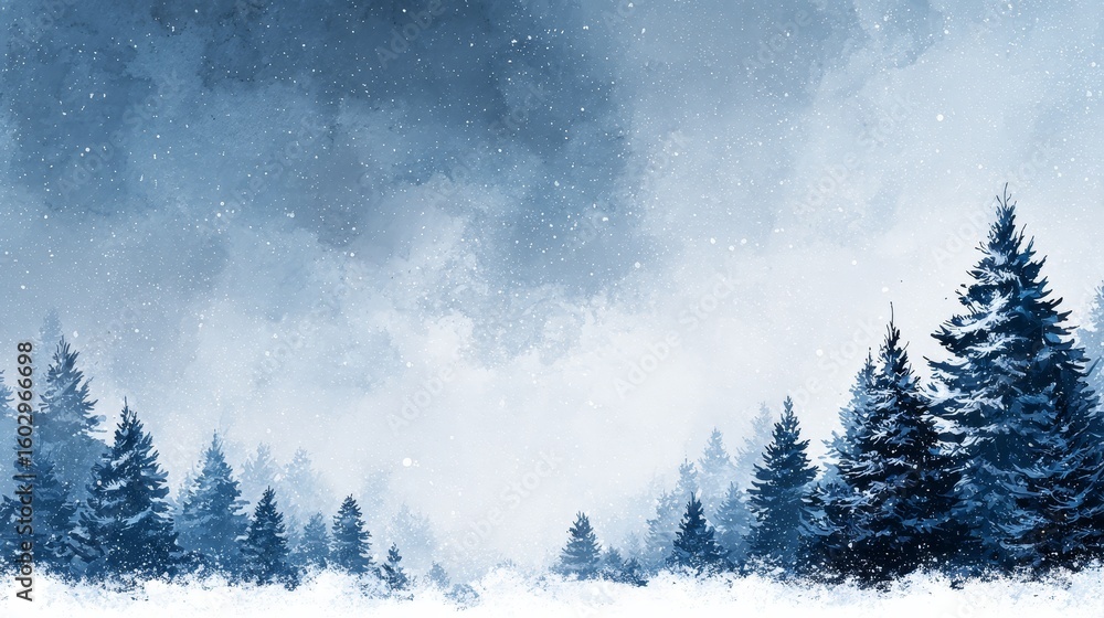 Fototapeta premium Captivating winter wonderland, a serene painting of snowcovered trees in tranquil landscape