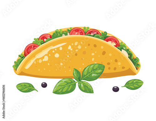Basil Pepper Fresh Taco - Vector Illustration