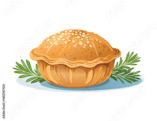 Savory Baked Mini Pie with Fresh Parsley - Vector Illustration