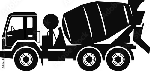 Silhouette of Cement Mixer Truck Vector Icon for Construction and Industrial Use
