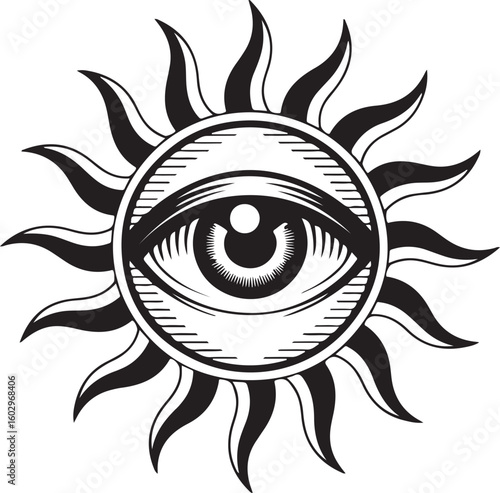 All Seeing Eye Sunburst Vector Illustration Esoteric Occult Symbol Graphic