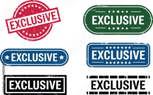 Exclusive rubber stamp vector set. Grunge collection of seals, badges, and labels for limited edition products, special offers, and promotions.
