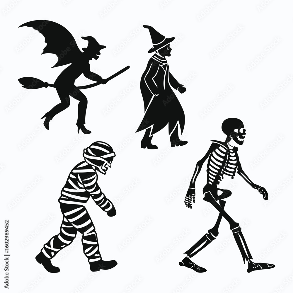 Obraz premium Collection of halloween silhouettes isolated on white background