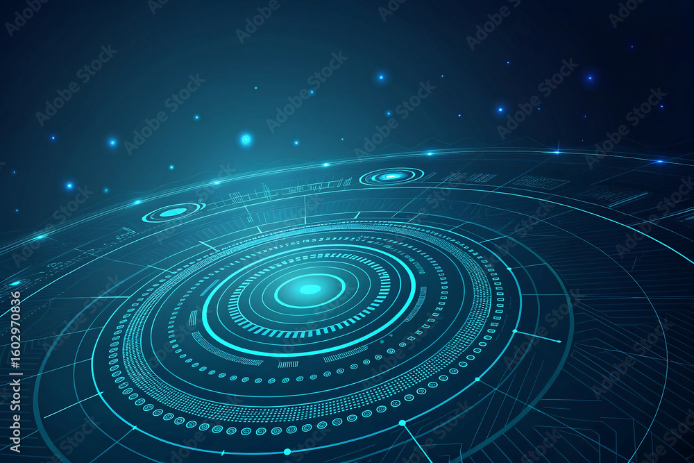 Obraz premium Futuristic digital interface with glowing blue circular technology pattern