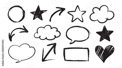 hand drawn vector illustration of a set of zodiac sign, Simple sketch style line arrow design with speech bubble