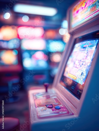 Close-up of a retro arcade  machine.