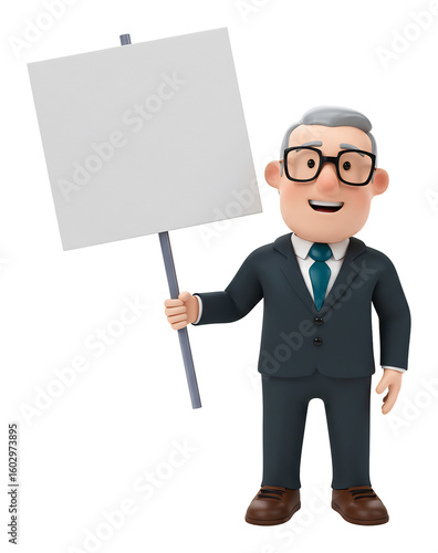 笑顔の紳士 白看板持ち