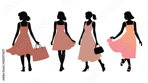Collection of feminine fashion and accessory illustrations
