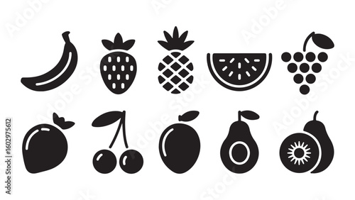 Vector illustration of a set of variety fruits icons, Vibrant assortment of fresh fruits in a colorful vector design