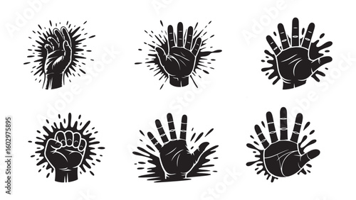 Vector illustration of a set of variety hand raise icons, Stylized human hand graphic with vibrant color palette