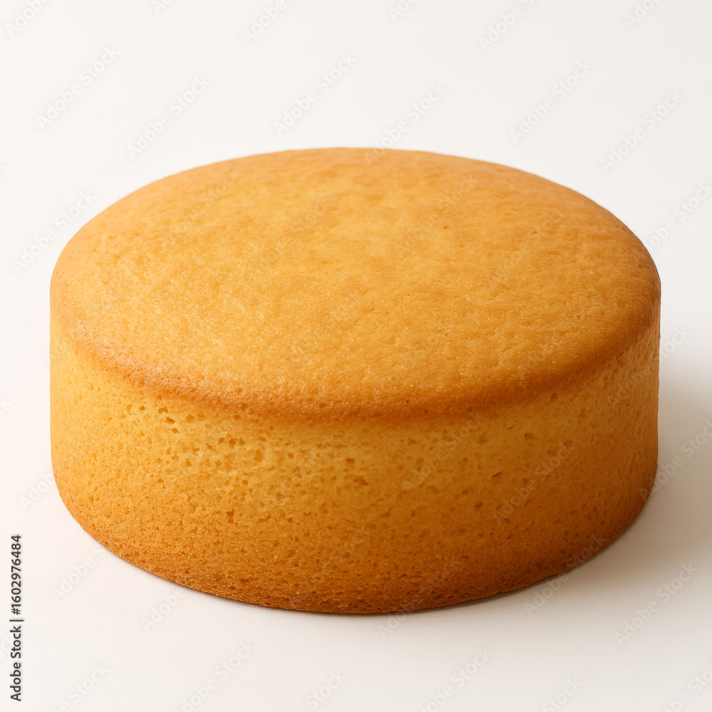 A simple and golden baked cake base isolated on white background A simple and golden baked cake base isolated on white background