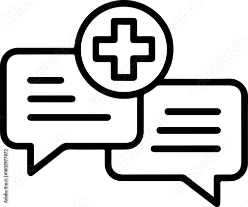 Two speech bubbles with a plus sign in a circle above indicating new message or communication