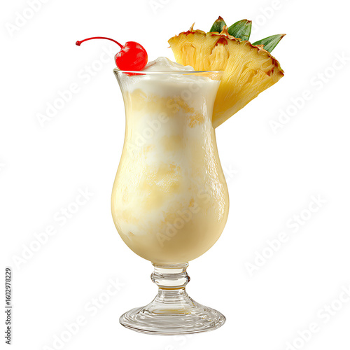 Tropical Virgin Piña Colada in Curved Hurricane Glass  Transparent Background png