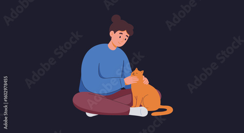 A Person Shares a Gentle, Calming Moment, Whisking Away Stress While Petting Their Beloved Cat in a Cozy Home Environment