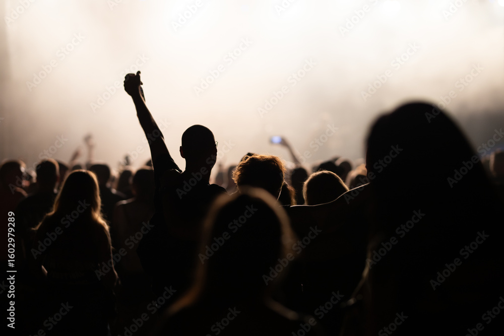 Fototapeta premium Crowd at concert and blurred stage lights.