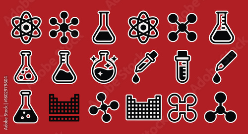 Chemistry science laboratory equipment and molecular structures beaker flask