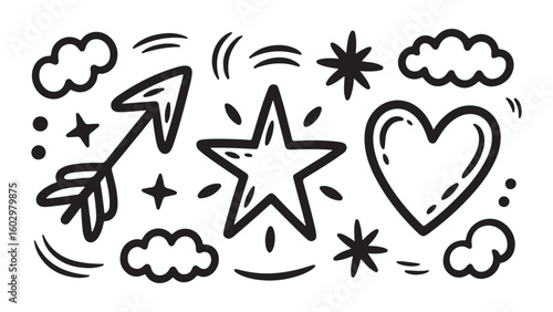 Simple hand drawn style line arrow graphic element for presentations and diagrams