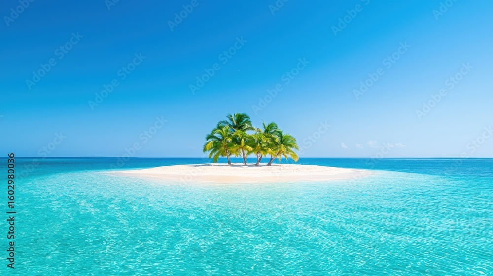 Fototapeta premium Caribbean Secluded Caribbean island surrounded by turquoise waters and coral reefs.