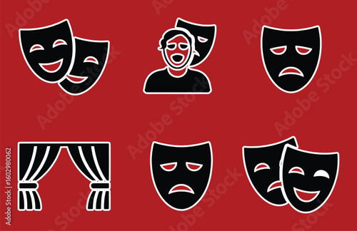Comedy Tragedy Masks Theater Stage Curtains Performance Art vector