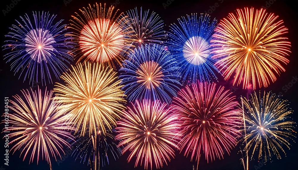Naklejka premium Colorful fireworks exploding in the night sky