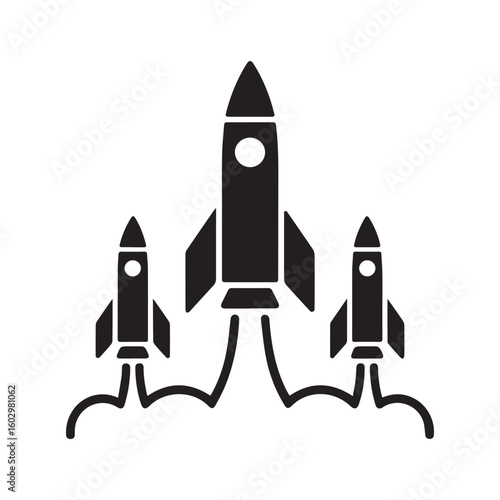 Space Rocket Launch Silhouette, Mission and Success Symbol