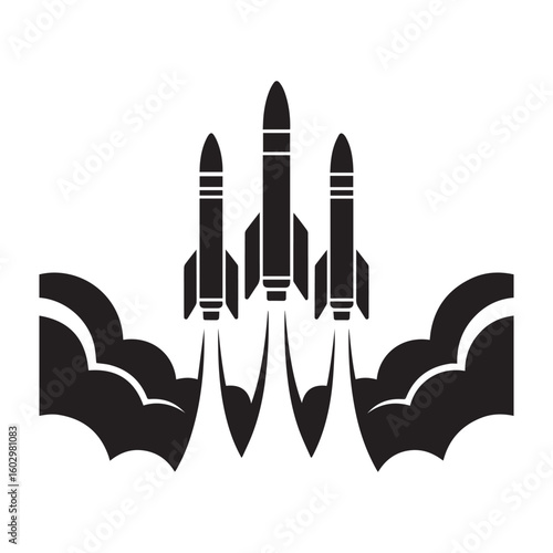 Space Rocket Launch Silhouette, Mission and Success Symbol