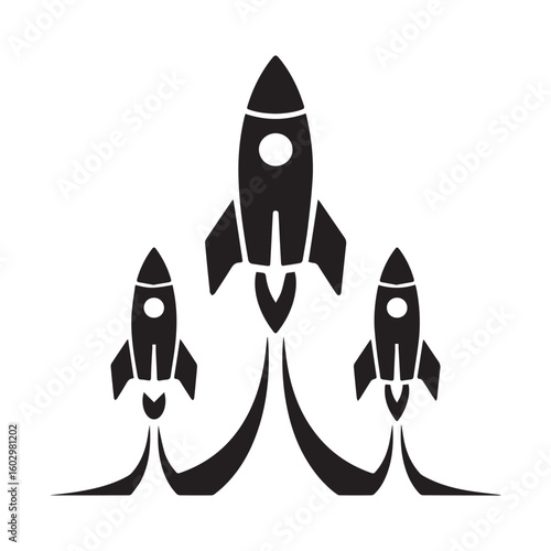 Space Rocket Launch Silhouette, Mission and Success Symbol