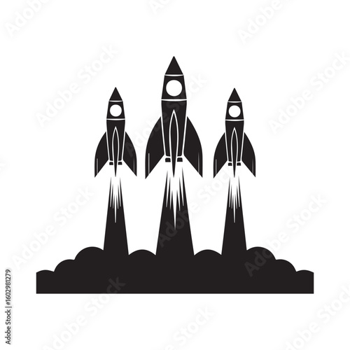 Rocket Ship Fleet Launch Vector Icon 