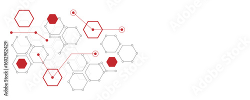 Abstract gray and red color geometric hexagon pattern. Creative medical science and technology background design.