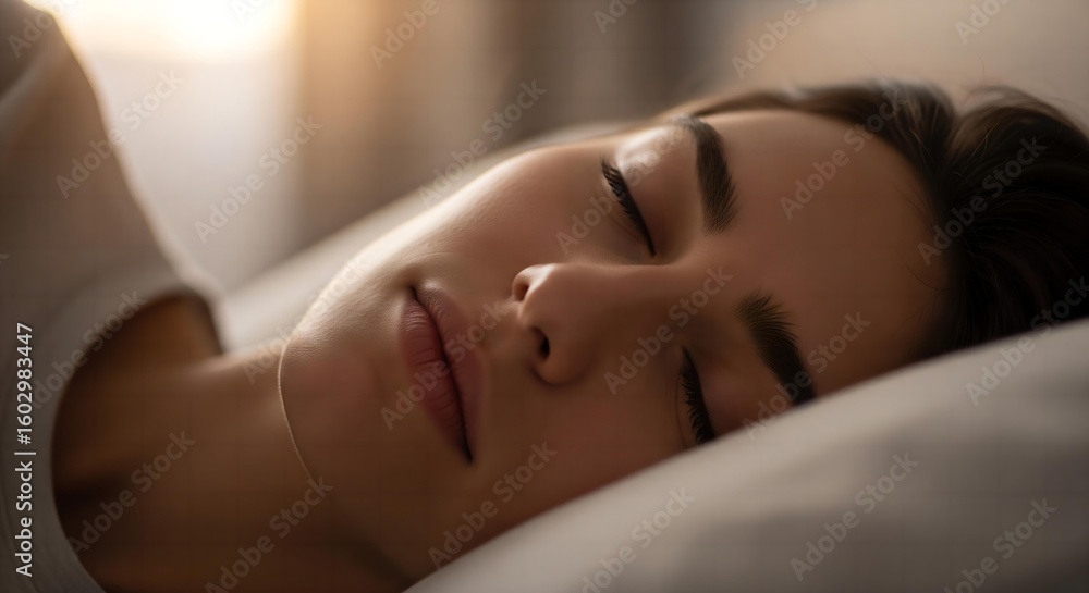 Obraz premium A serene close-up of a person's calm, relaxed face as they sleep peacefully, symbolizing the improved rest from better health.