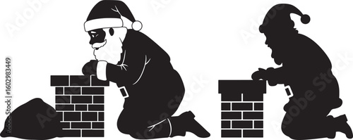 Santa claus kneeling by chimney silhouette