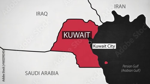 Kuwait Map - Fast Zooming from World Map. Animated Motion Graphics Shape Map of the Kuwait. 4K Resolution Stock Video for News, Vlogs etc.