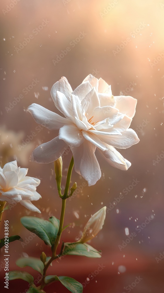 Fototapeta premium Delicate white flower in soft sunlight.