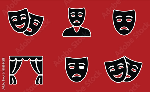 Theatrical masks and stage curtains drama comedy