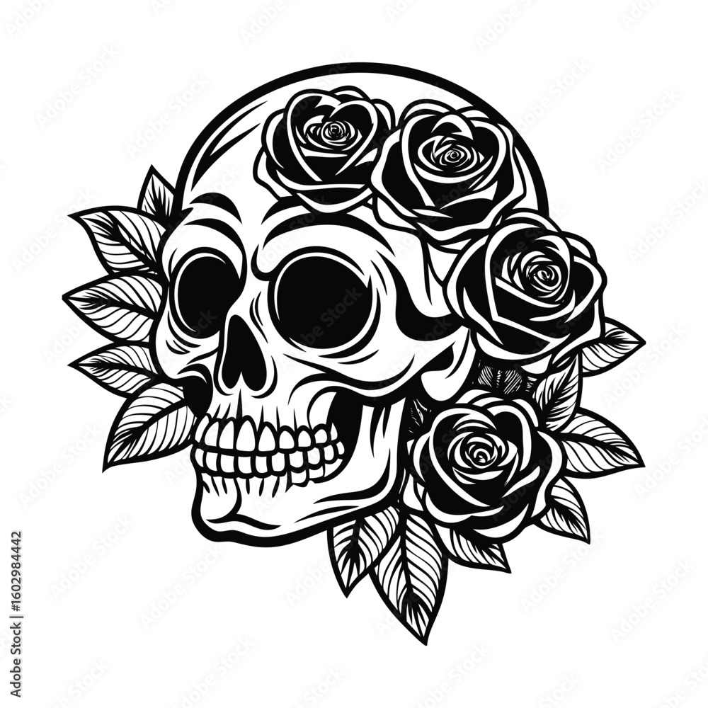 Fototapeta premium Elegant Skull with Floral Crown Vector Graphic