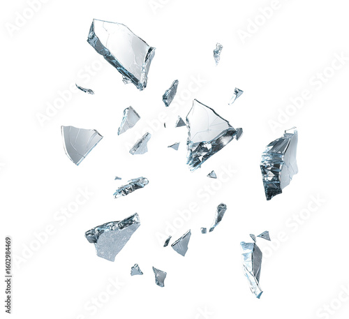 Shattered glass fragments