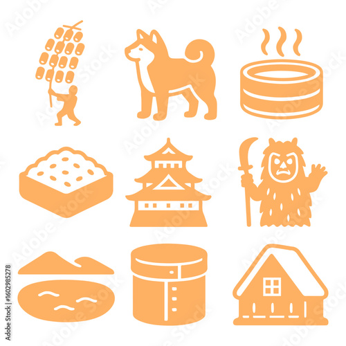 vector isolated orange color akita traditional cultural symbols