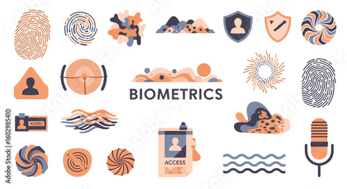 Collection of biometric identification methods including fingerprints face and voice recognition and access cards