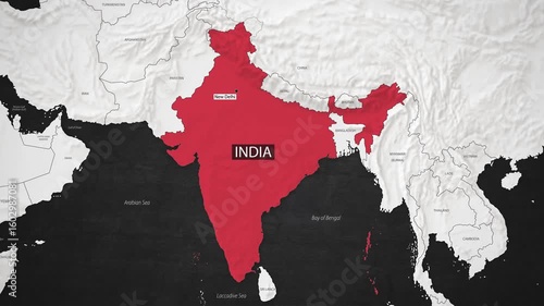 India Map - Fast Zooming from World Map. Animated Motion Graphics Shape Map of the India. 4K Resolution Stock Video for News, Vlogs etc.