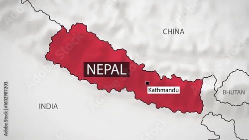 Nepal Map - Fast Zooming from World Map. Animated Motion Graphics Shape Map of the Nepal. 4K Resolution Stock Video for News, Vlogs etc.