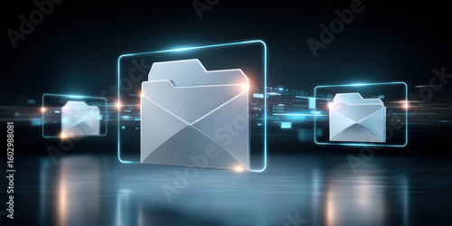 3d folder icon digital folder data transfer technology concept file sharing network communication digital envelope virtual folder data exchange