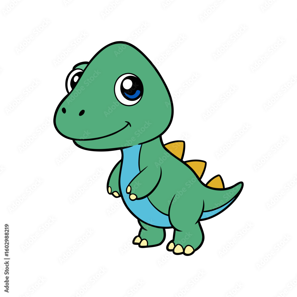 Fototapeta premium Cute cartoon green dinosaur isolated on transparent background
