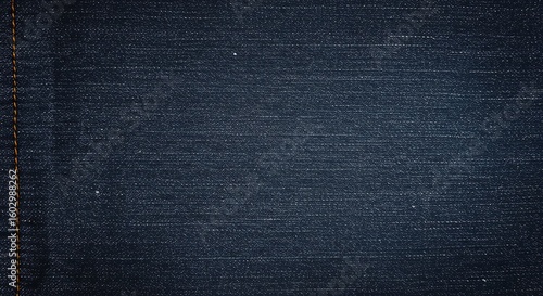 Close-up view of dark blue denim fabric with visible texture and stitching