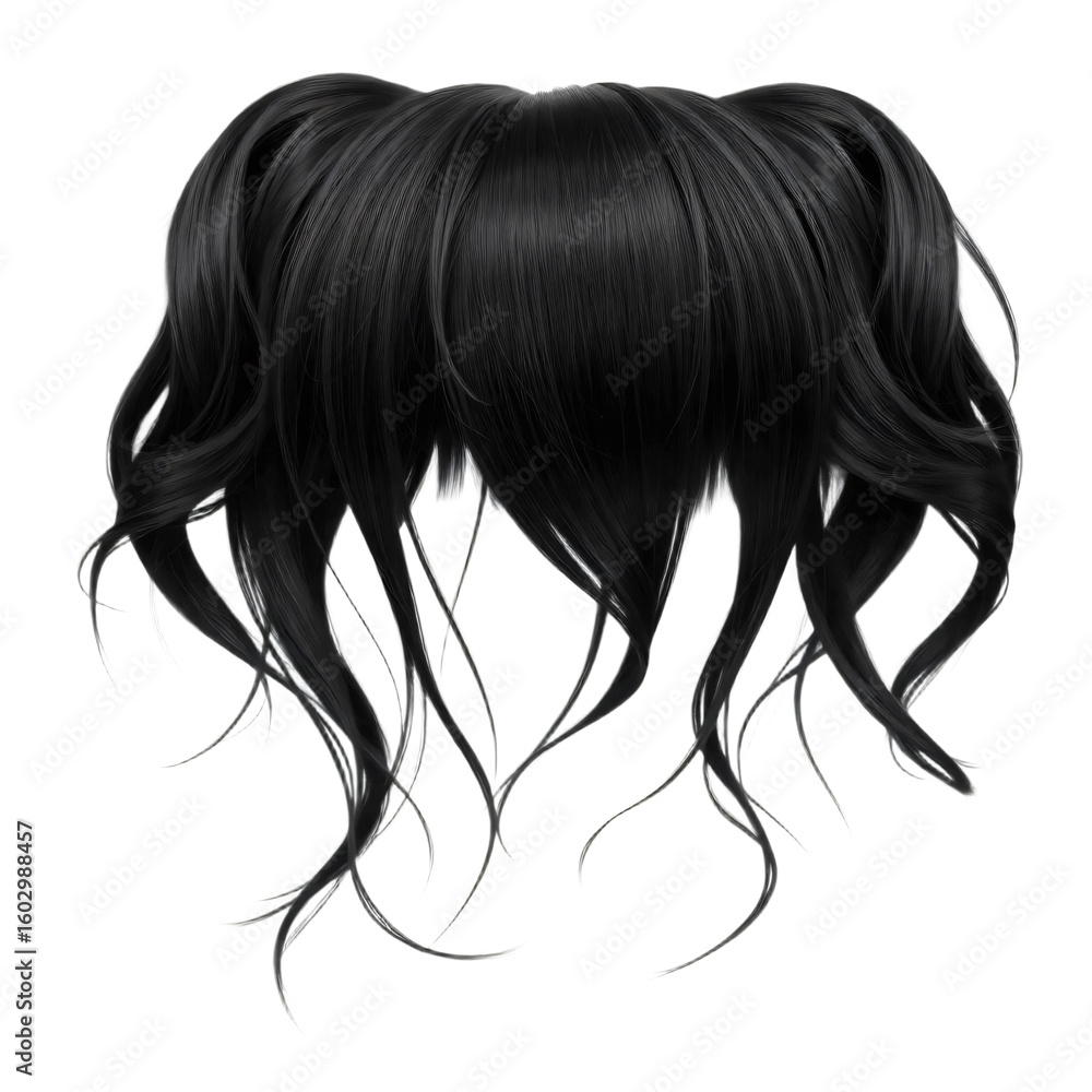 Naklejka premium Stylish women's black hair wig isolated on transparent background