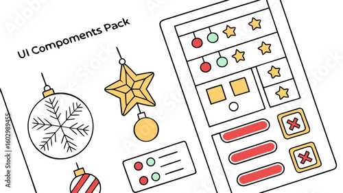 Festive ui components pack featuring christmas ornaments and star decorations for web and app design projects