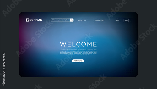 Modern welcome landing page design for company with sleek navigation and blue background