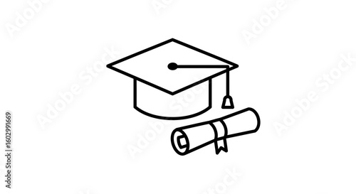 Celebrate academic achievement with a graduation cap and diploma scroll icon