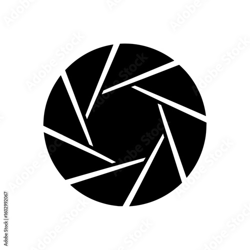 Black camera aperture icon with ten blades isolated on white background suitable for photography websites and applications