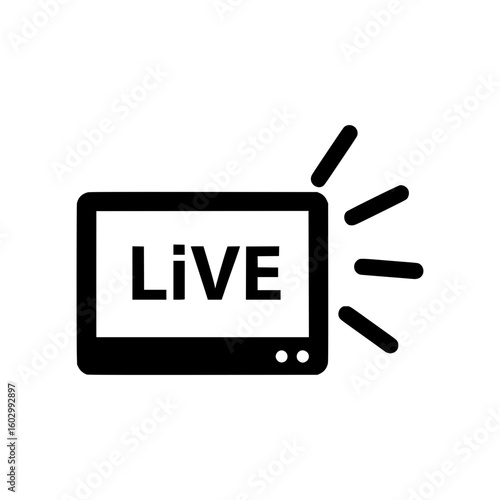 Live TV broadcast icon featuring a monitor displaying the word LIVE and radiating beams indicating a live stream or show