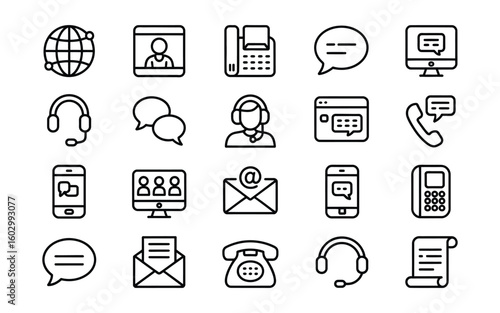 Contact Us & Communication Icon Set - Modern Vector Set for Support, Online Chat, and Global Reach